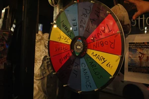 The BWOMS Roulette Wheel with performers names and PRIZE options